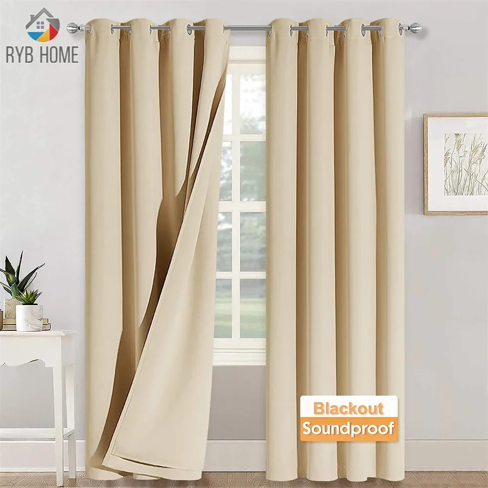 

NEW RYB HOME 3-in-1 Curtains Soundproof Blackout Thermal Insulation Curtains Living Room Divier Curtain Liner Curtains Window Dr