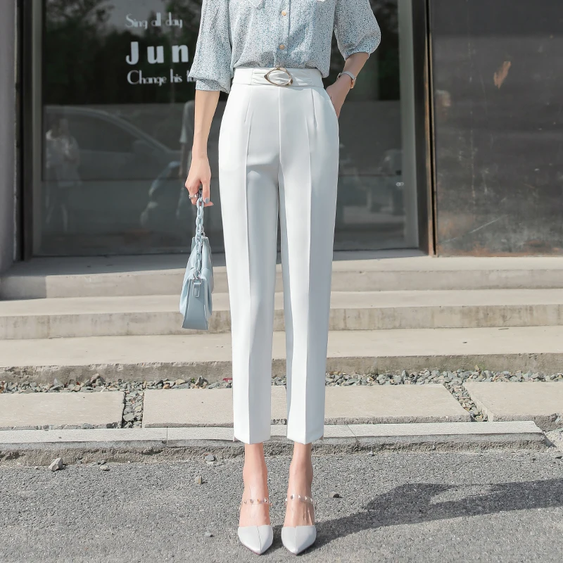 

2022 Women Spring Autumn Fashion High Waist Loose Pants Female Office Lady Straight Trousers Ladies High Waist Suit Pants C26
