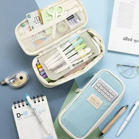 creative simple color matching pencil bag large capacity canvas stationery box cosmetics storage travel student school supplies