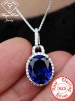 created sapphire gemstone pendant 925 sterling silver party for women anniversary gifts blue stone female pigeons egg necklace