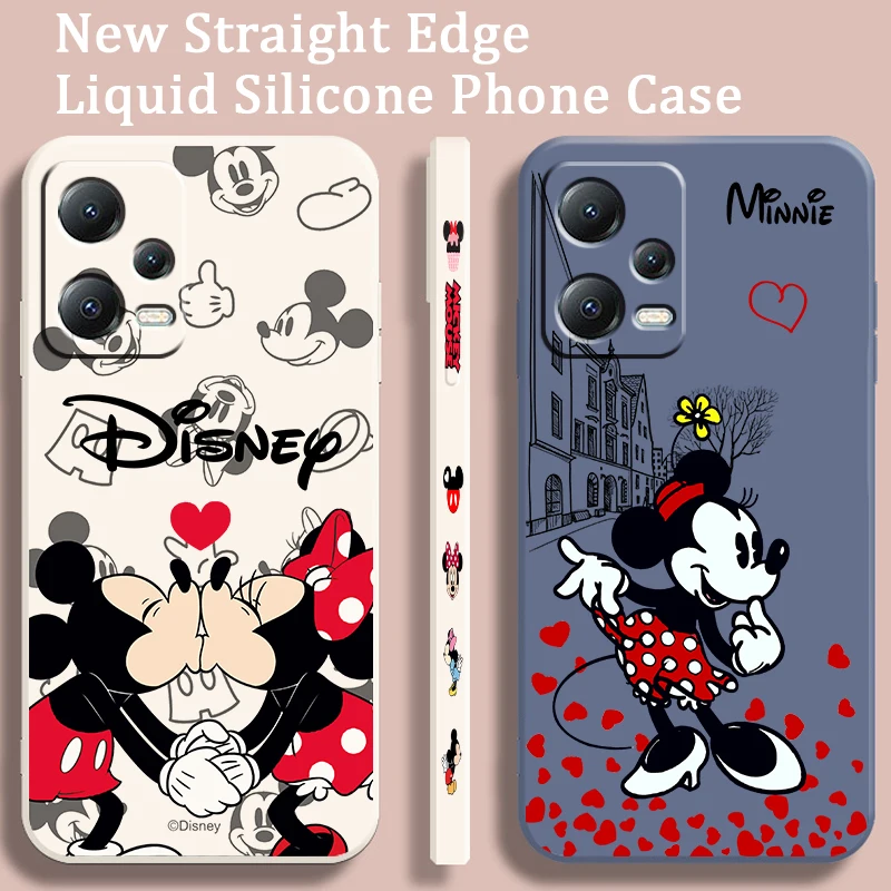 

Disney Minnie Mickey Pink Liquid Left Rope For Xiaomi Redmi Note 12 12S 12R 11 11T 11S 10 10S 9 8 8T Pro Plus 5G Phone Case
