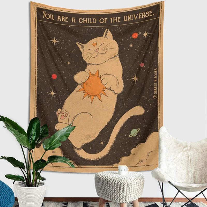 

Sun moon Tarot Cat Tapestry Wall Hanging Witchcraft you are a child of the universe Bohemia Home Decor Hippie Bedroom Decoration
