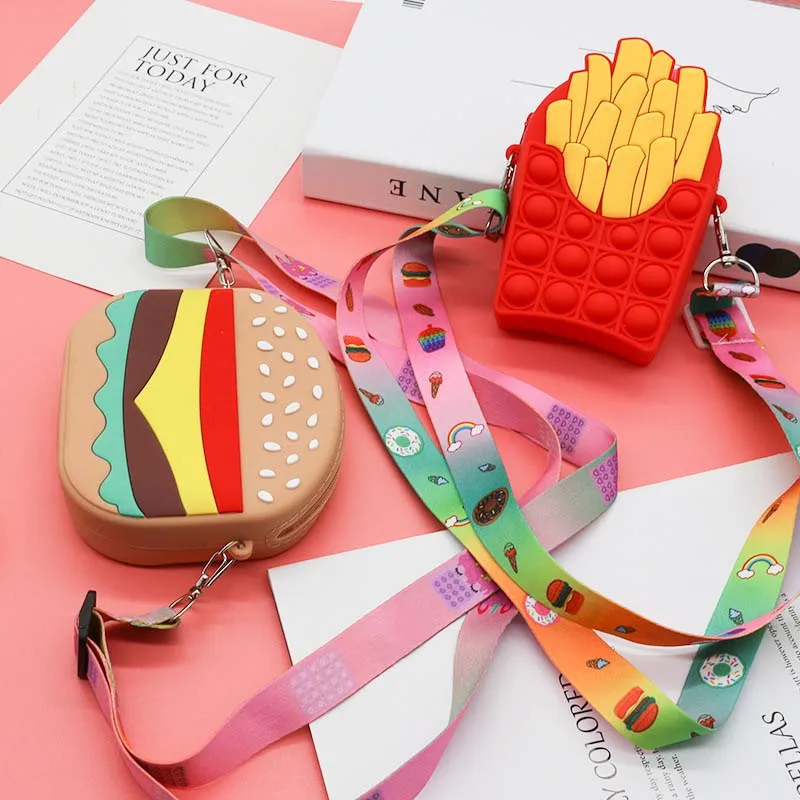 

Новые гамбургеры, картофель фри, силиконовые детские кросс-боди, кошелек для монет, Портативная сумка для карт, пузырьки, антистрессовые игр...