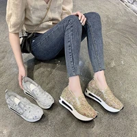 female wedge shoes sequin mesh breathable shoes women gold silver platform sneakers women height increasing wedges shoes casual