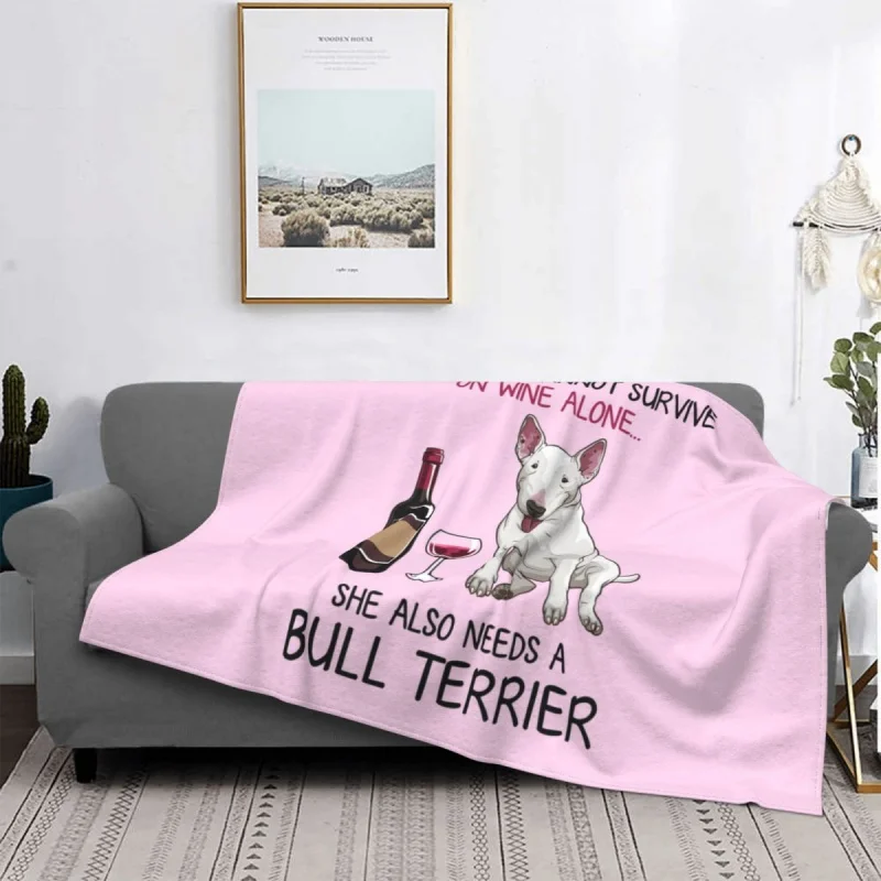 

Bull Terrier And Wine Funny Dog Throw Blanket Warm Flannel Pet Puppy Lover for Home Bedroom Sofa