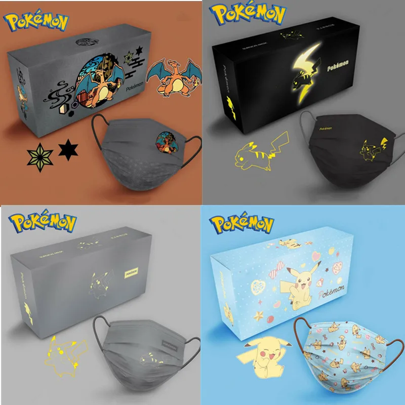 

50PCS Pokemon Pikachu Anime Cartoon Mask Adult Kid Disposable Face Masks Protective Mouth Anti-dust Non-Woven 3-Layer Kids Gift