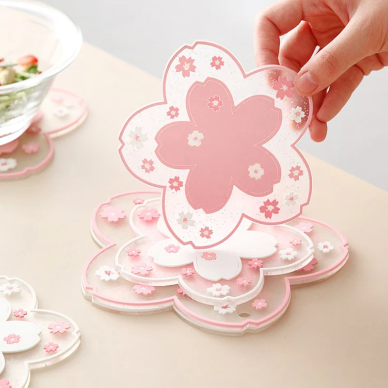 

1pcs Cherry Blossom Heat Insulation Pad Dining Table Mat Anti-skid Cup Pads Non-slip Coffee Bowl Coaster Pad Kitchen Accessories