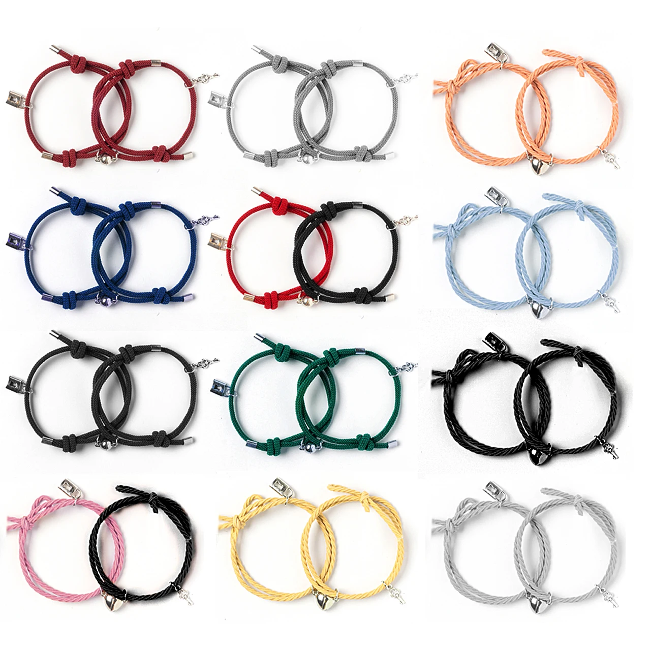 

1Pair Couple Bracelets for Lover Friendship Bracelets Braid Rope Heart Magnetic Bracelet Steel Pendant Magnet Jewelry Gift