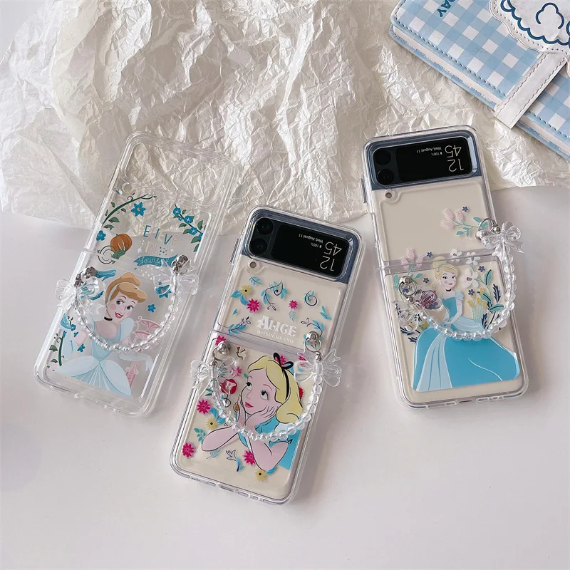 

Cartoon Princess Bowknot Chains Phone Case for Samsung Galaxy Z Flip 3 Z Flip 4 Hard PC Back Cover for ZFlip3 ZFlip4 Case Shell