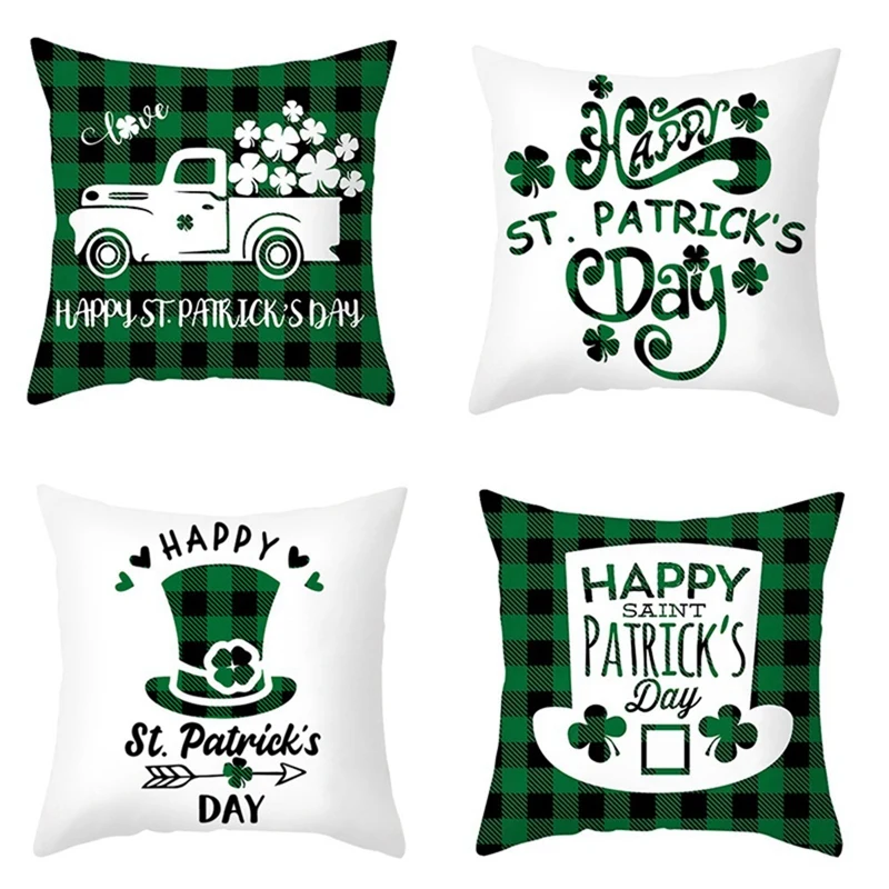 

Practical St Patricks Day Decorations Pillow Covers 18X18 Inch Set of 4 for Irish Shamrock Home Decor Throw Pillows Cover As Sho