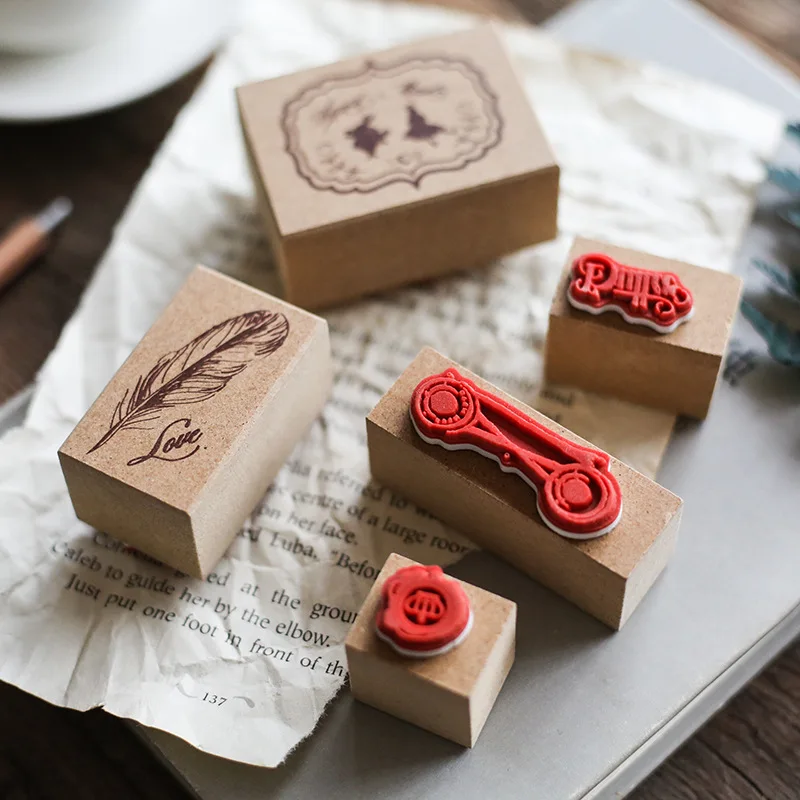 1BoxVintage Planner Wooden Rubber Stamp School Stationery Diary Scrapbooking Standard Feather English Building DIY Handbook Seal | Дом и сад