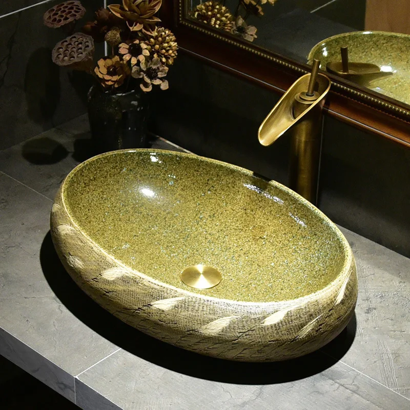

China Painting Peony Ceramic Painting Art Lavabo Bathroom Vessel Sinks Round Countertop bathroom sink bowls