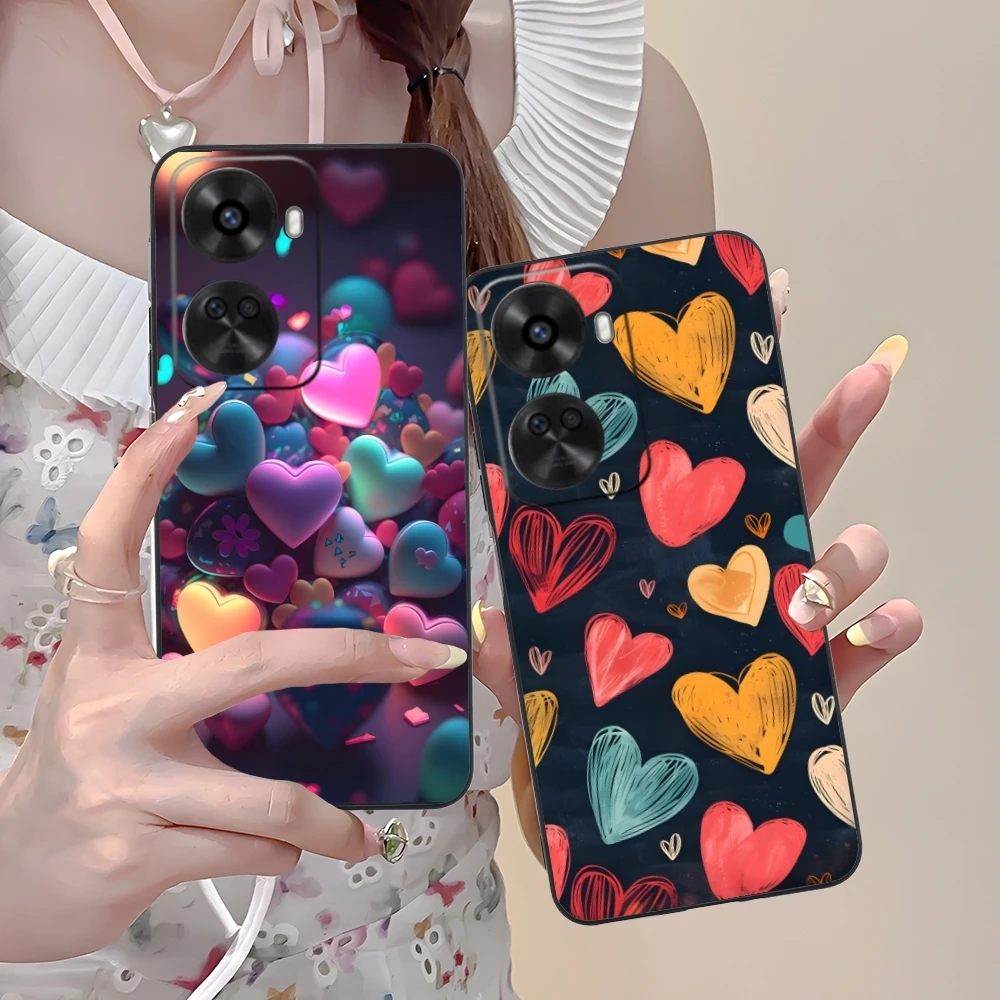 Y2K Glowing Love Hearts Mobile Phone Case for Huawei Nova 12 11 10 9 8 7 Pro SE 5G Black Soft Cover Shell