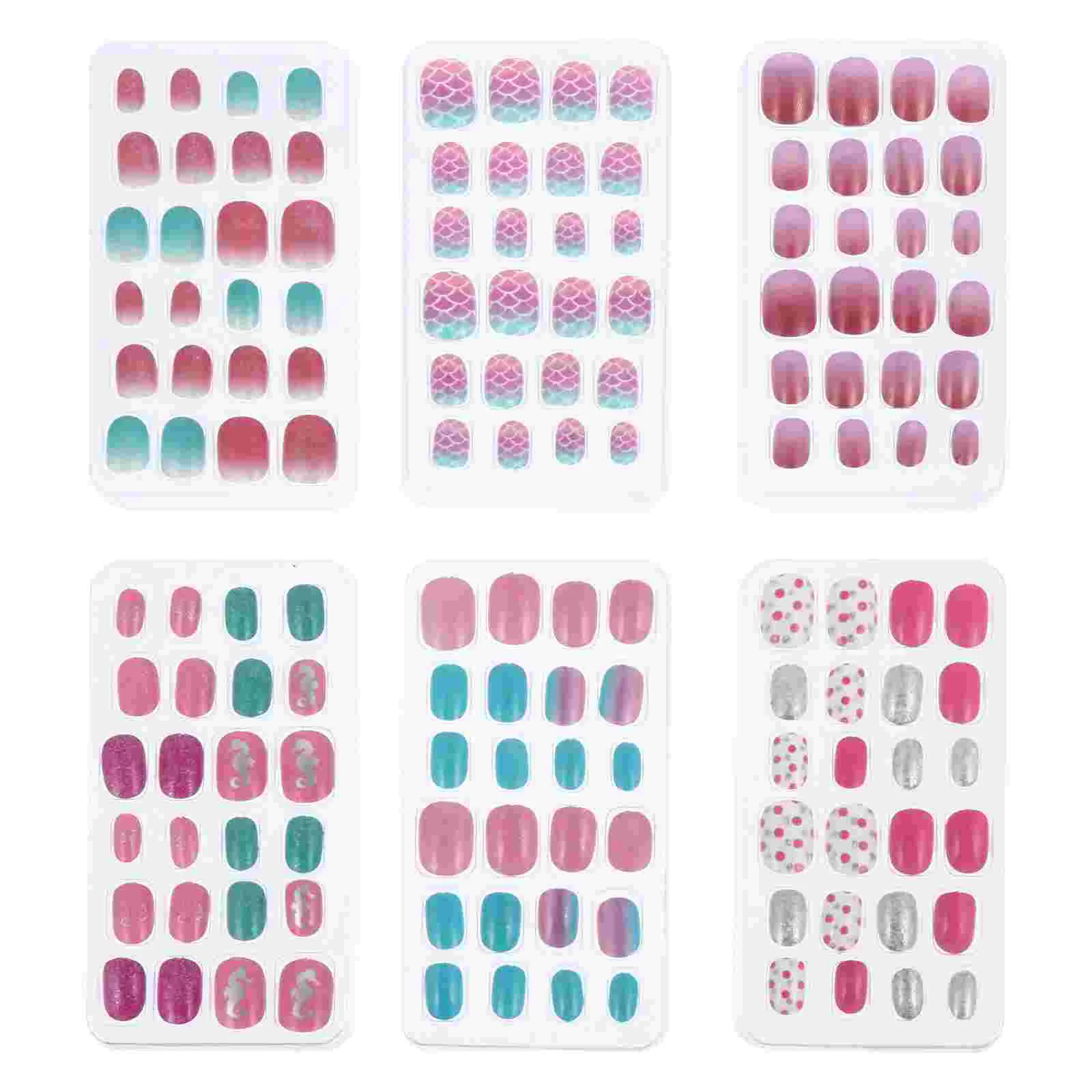 

6 коробок/144 шт., Детские накладные ногти