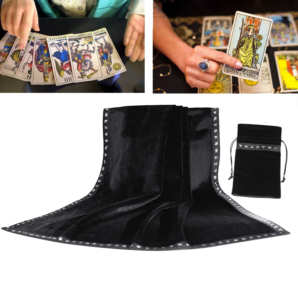 

Tarot Table Cloth Set Entertainment Altar Home Decor Board Game Portable Wicca Soft Astrological Foldable With Pouch Divination