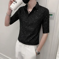 sparkle dots print shirts for men summer short sleeve casual shirt man clothing business formal dress shirt social tuxedo blouse