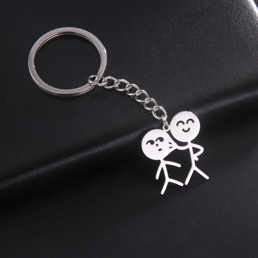 

COOLTIME Funny Akimbo Pinch Face Stickman Pendant keychain for Men Women Stainless Steel School Bag Car Keychain Jewlery Gift