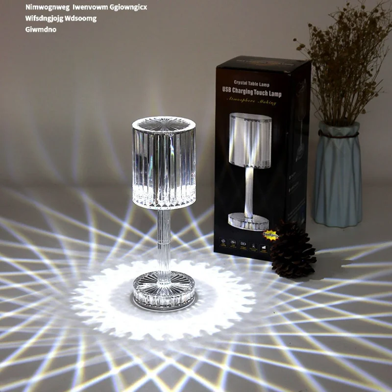 

Diamond Crystal Table Lamp LED Small Night Lamp Art Deco Acrylic Lampshade USB Charging Night Lamp Bedside Touch Atmosphere Lamp