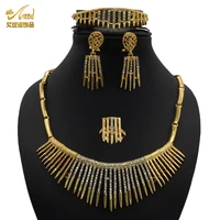 african gold plated jewelry set luxury necklace earrings rings bracelet set nigerian bridal wedding party dubai jewellery