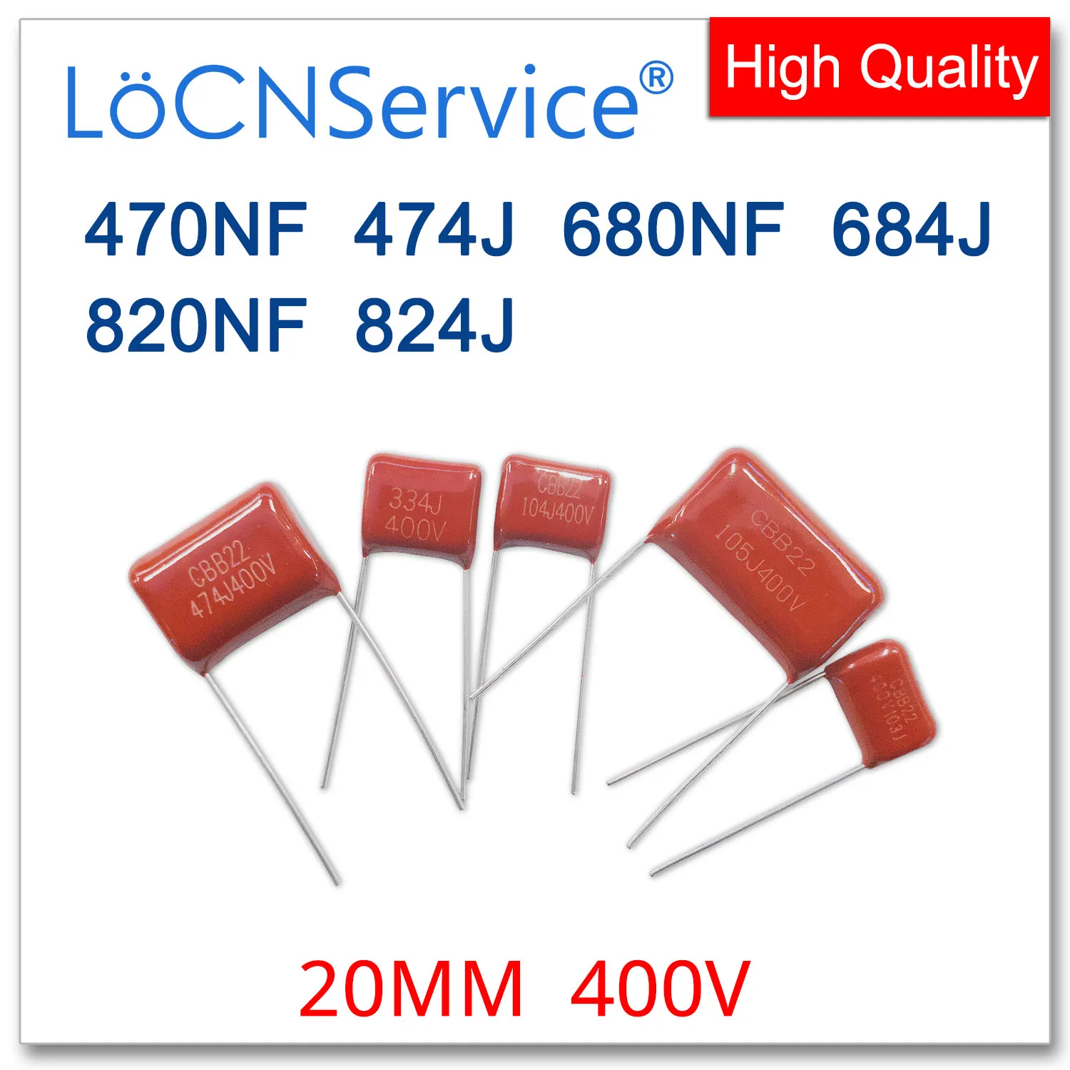 Фото LoCNService 200 шт. 400 В 20 мм 470NF 560NF 820NF 474J 564J 824J CBB полипропиленовый пленочный конденсатор высокого качества №1
