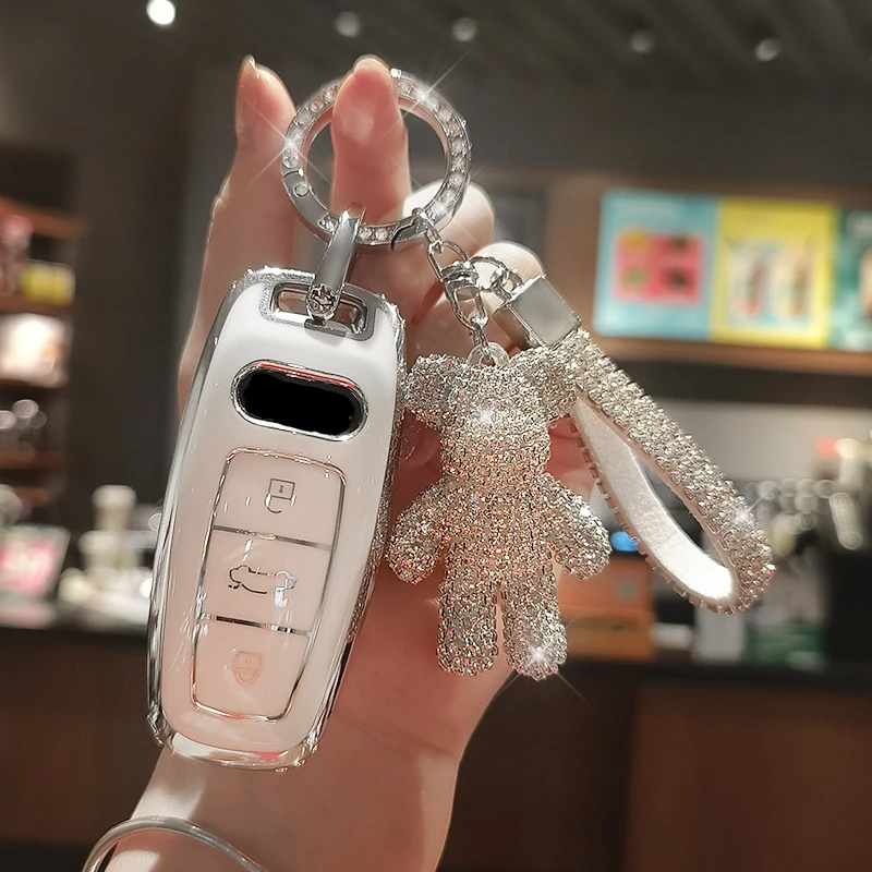 

Fashion TPU Car Remote Key Case Cover Shell Fob For Audi A3 A6 A7 A8 Q3 Q5 Q8 C8 D5 E-tron Holder Protector Keychain Accessories