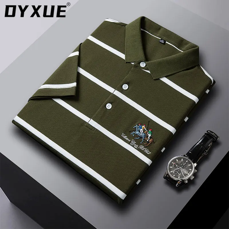 

DYXUE Men's Shirts Cool Polo Shirt Casual High-quality Short Sleeve Lapel Striped Summer Soft New Fashion Embroidery Tops Tees