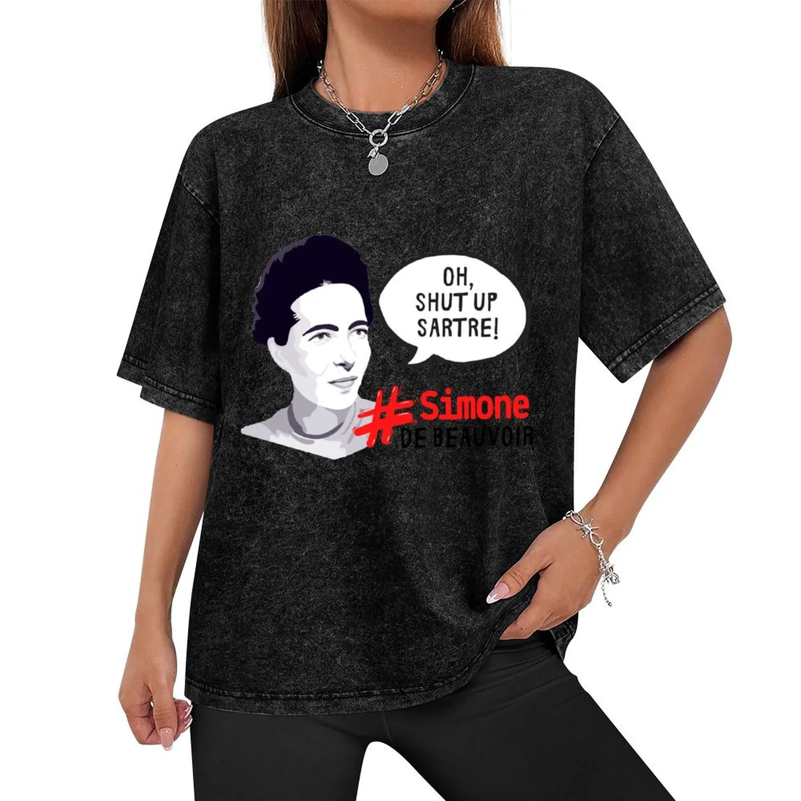 Футболка Oh Shut up Sartre Simone De Beauvoir черные забавные футболки забавная футболка на