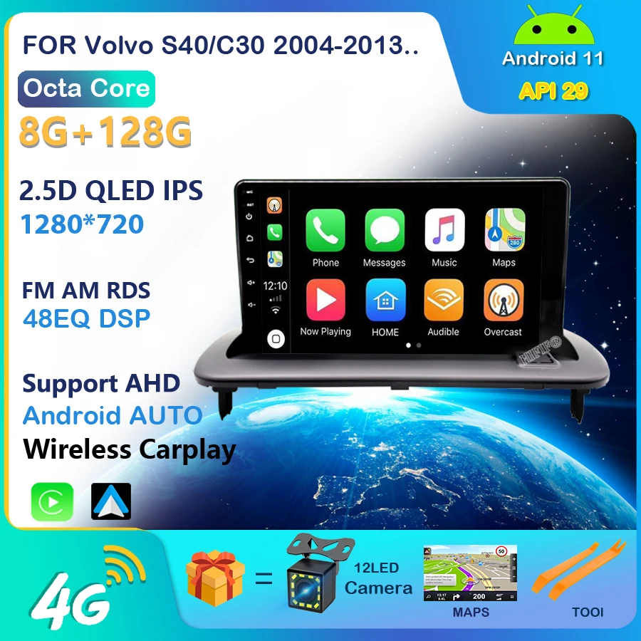 Автомагнитола 128G Android 11 для Volvo S40/C30/C70 2004-2013 мультимедийный плеер 4G WIFI Bluetooth камера