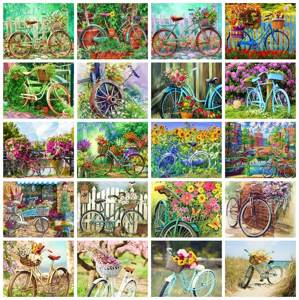

AZQSD Pictures By Numbers Landscape Bicycle Rural HandPainted Home Decor Oil Painting Drawing On Canvas Crafts 40x50cm Framed