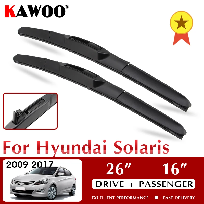 

KAWOO Wiper Front Car Wiper Blades 26"+16" For Hyundai Solaris 2009-2017 Windshield Windscreen Front Window Accessories LHD RHD