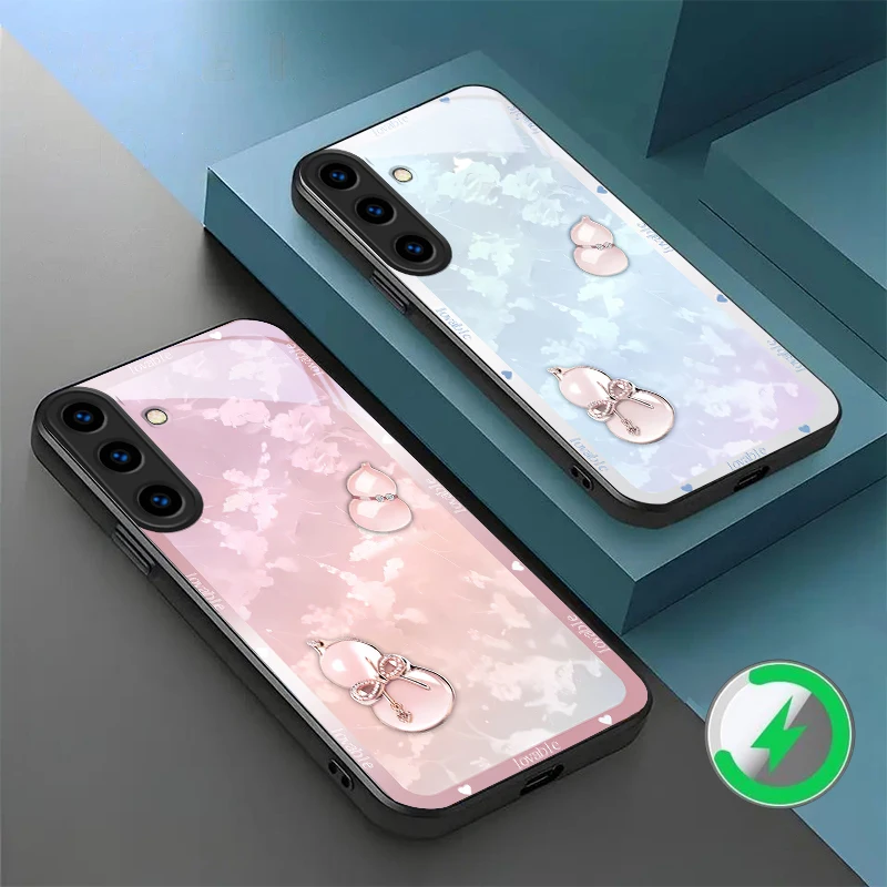 Фото Чехол для телефона Healing White Jade Gourd с магнитным креплением для Samsung Galaxy S26 Ultra S20 FE S21 S22+ S23Plus S24 S25 Edge, стеклянный №2