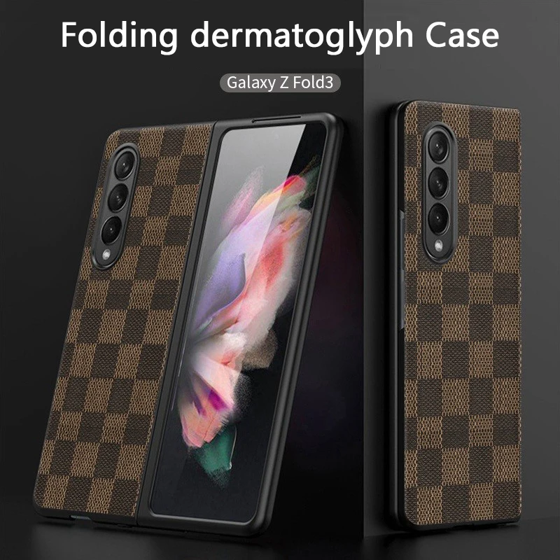 

Fashion Leather Grid pattern Case for Samsung Galaxy Z Fold 3 PC Flip phone cases for Z Fold3 Shell All-Inclusive Drop-Proof Bag