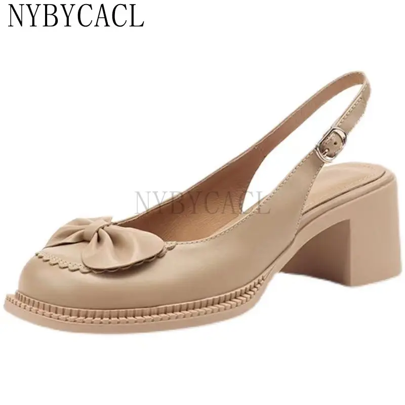 

Fairy Style Baotou Sandals 2022 Summer New Thick and High Heels All-match Women Round Toe Pumps Mixed Color Bowknot High Heels