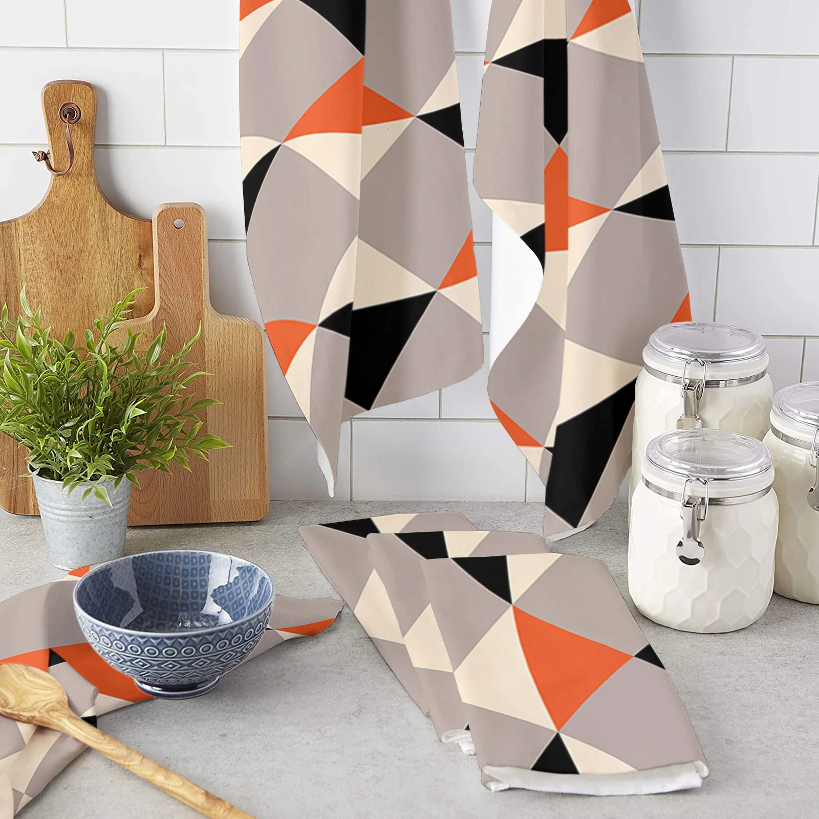 

Оранжевые, черные, стандартные геометрические кухонные полотенца, принадлежности для домашней кухни, полотенца из микрофибры для протиран...