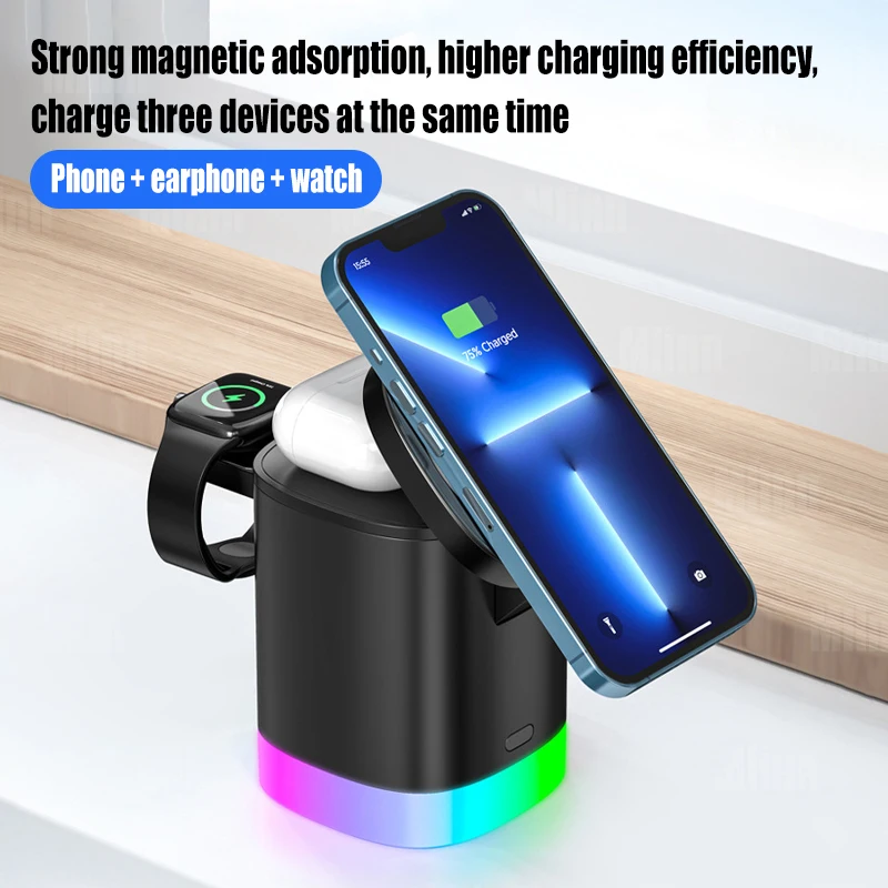 Фото Магнитная Беспроводная подставка для iPhone 14 13 12 Pro Max AirPods Apple Watch, 3 в 1 №4