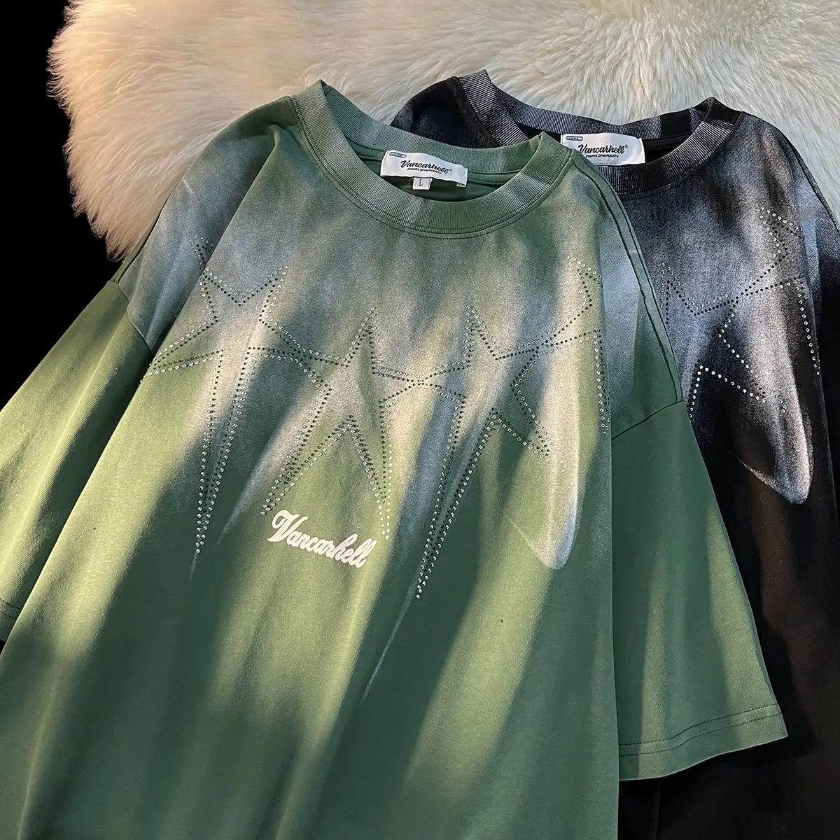 Plus Size Женская Футболка В Американском Стиле Ретро Со Звездами И Градиентным