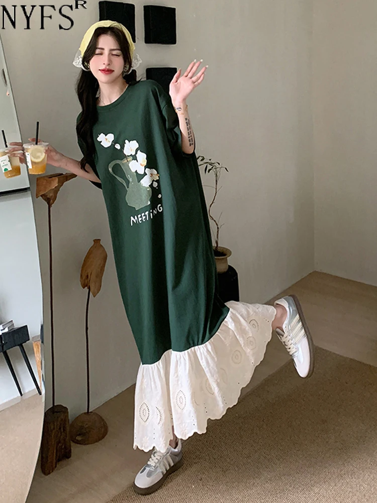 Женское платье с коротким рукавом NYFS Длинное свободное в Корейском стиле