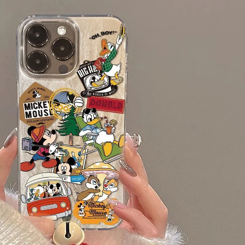 Фото Чехол для iPhone 11 12 13 14 15 16 17 Pro Max Plus с изображением Микки Мауса, Дональда Дака, в стиле аниме, с солнцезащитными очками и напитками, противоударный чехол Pluto Drive №3