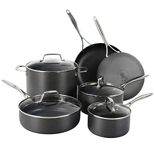 

CH-CO6 10-Piece Hard-Anodized Pots and Pans Cookware Sets, avarage, Black