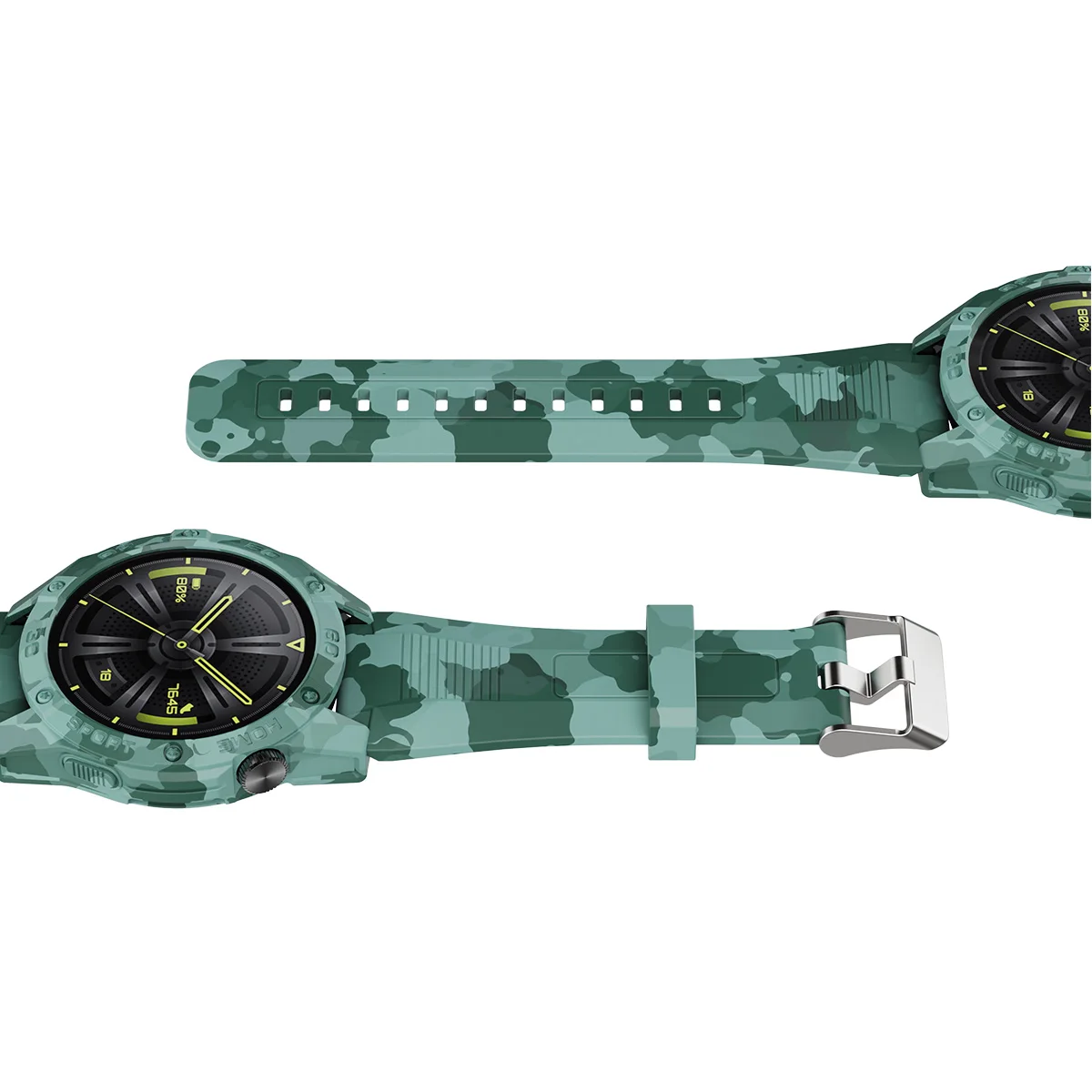 Camo Watch Case With Silicone Strap 22MM Replacement Band For Huawei Watch GT3 Camo Set Of Watch Protective Cover Soft Wristband
