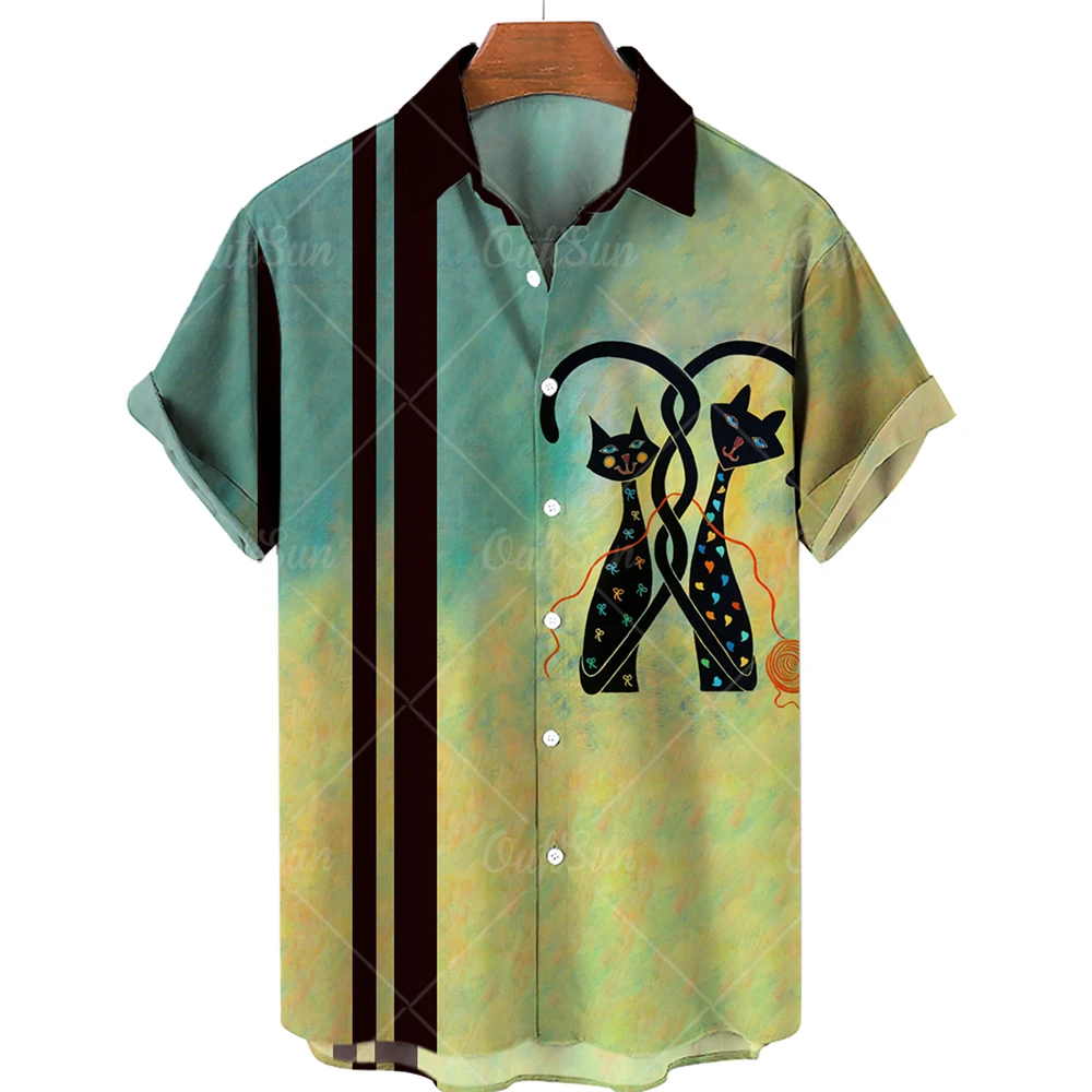 2022 Men's Shirts Loose Breathable 3d Cat Print Trendy Cool Fashion Hawaiian Shirts Men Beach Party Tops Short Sleeves Summer