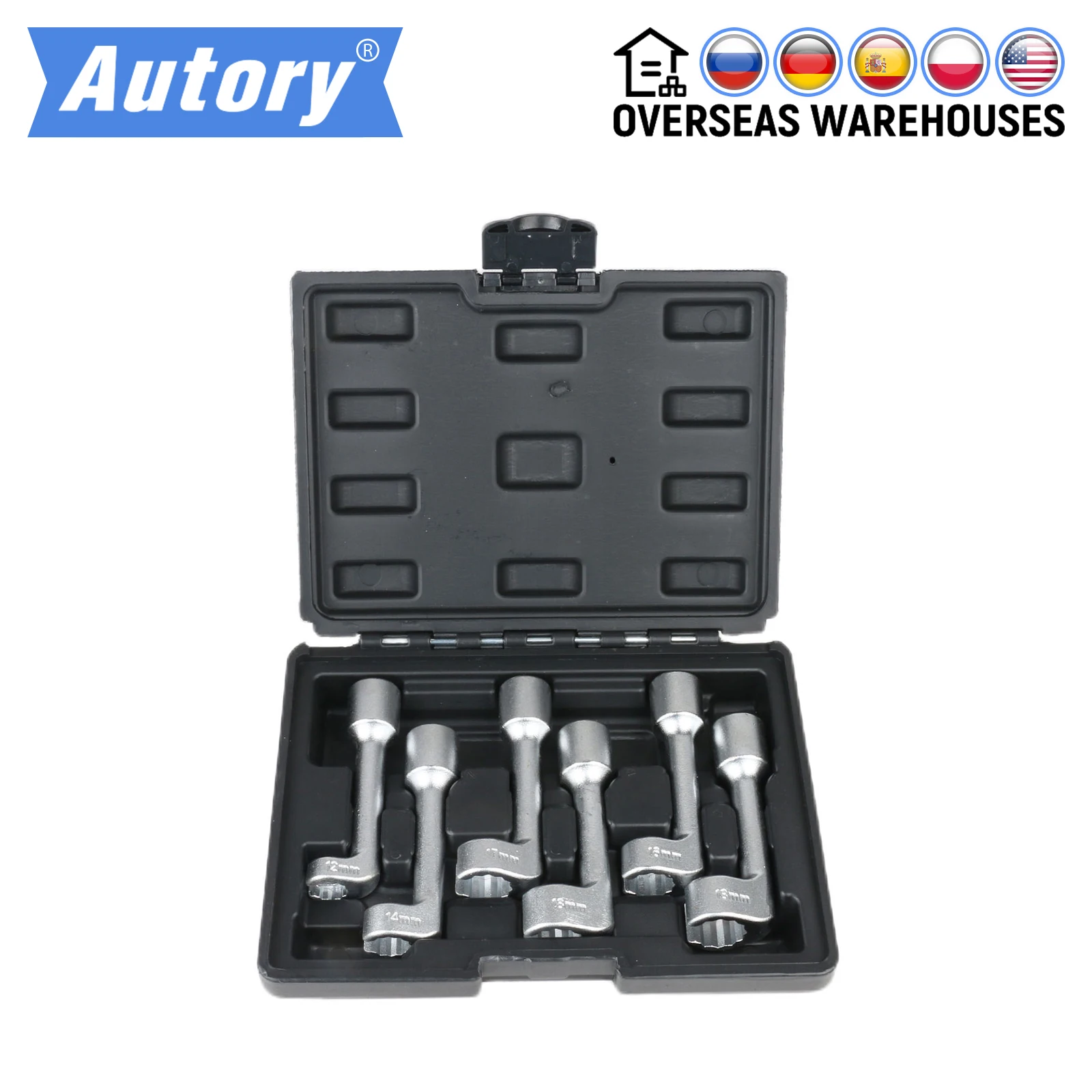 

6PCS 1/2" Drive L-Type Open Ended Ring Wrench Socket Wrench for Loosen Tighten Nuts Bolts Fuel Injector 12/14/16/17/18/19mm
