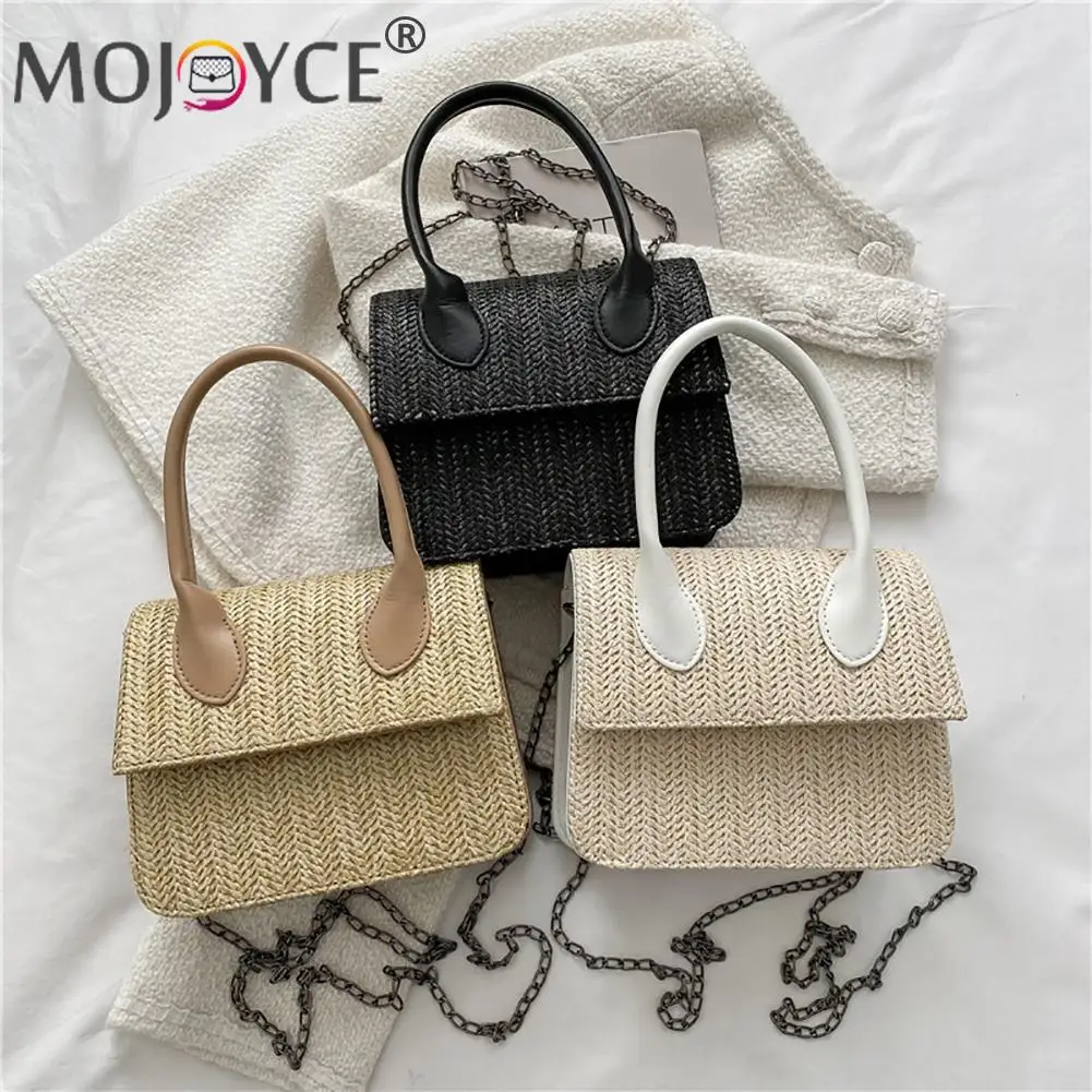 

Сумка-тоут женская соломенная на цепочке, модный элегантный саквояж на плечо, сумочка кросс-боди, тоут ручной работы для хранения