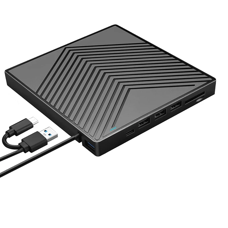 

External CD DVD Drive, 8 In 1 CD DVD Drive Burner Player With 4 USB Ports And 2 SD/TF Slot For Laptop Windows 11/10/8/7