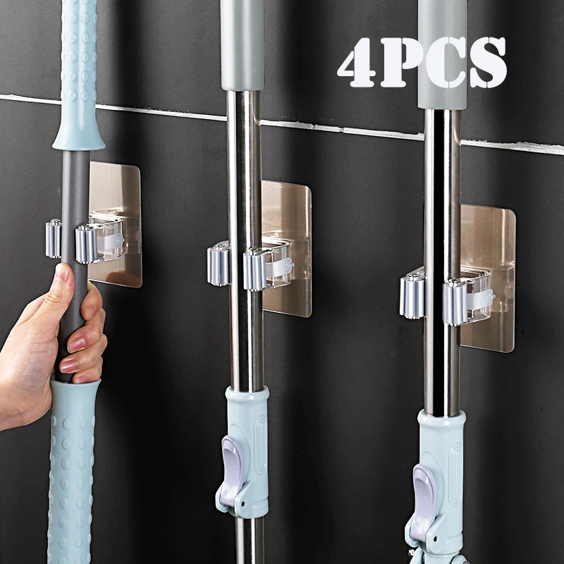 

Wall Mounted Mop Organizer Holder Brush Broom Hanger Home Storage Rack Bathroom Suction Hanging Pipe Hooks Household Tools