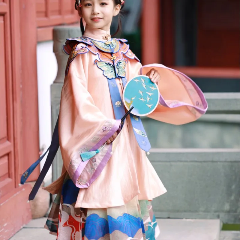 

Hanfu Girls Ming Ancient Costume Chinese Style Children's Cloud Shoulder Hanfu Suit Traditional Embroidery Ancient Hanfu LC768