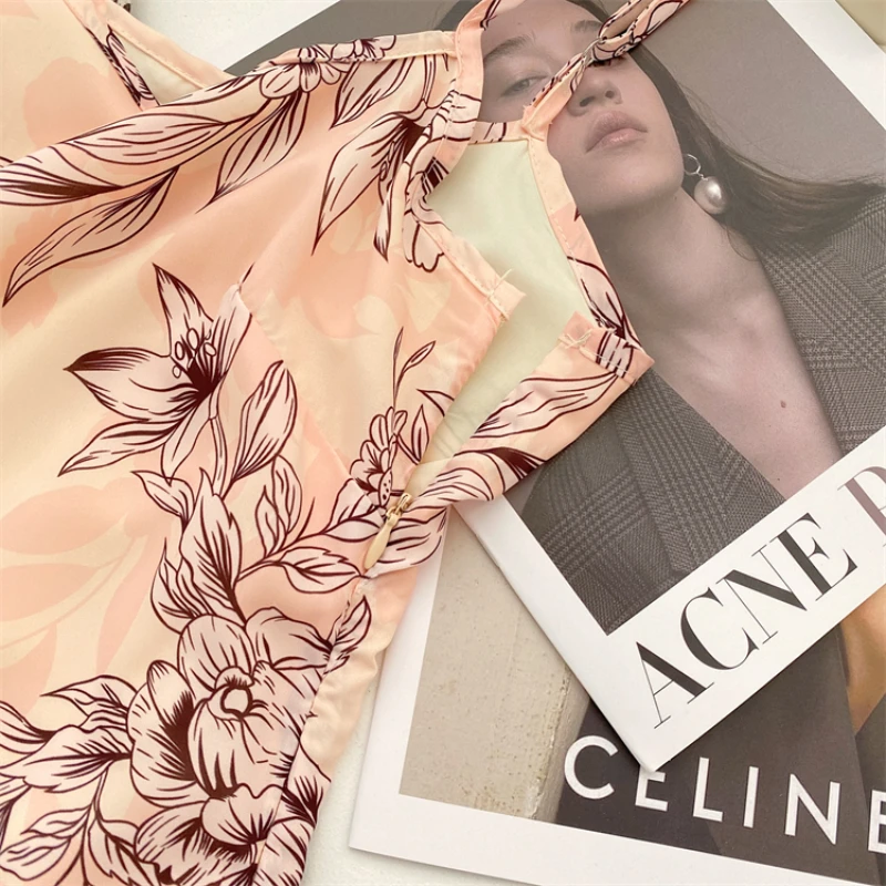 Женское платье-комбинация с рукавами элегантное платье чернильным принтом