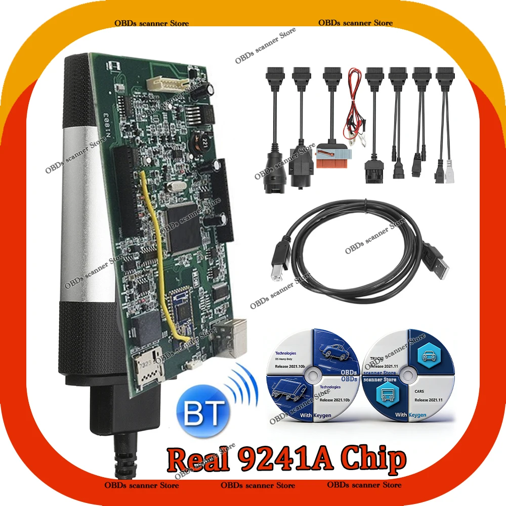 Фото Новый диагностический сканер 2026 Real 9241A Chip Single 2021 Auto Bluetooth DS + Keygen для автомобилей и грузовиков, кабель OBD2, VCDS VD150 3201 VCI №1