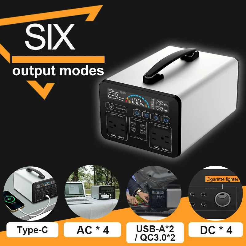 

Power Station Power Bank 1000W Noise Free 10kw Lithium Rechargeable Backup Battery 270000mAh 110V-240V Outdoor Home Party/RV/SOS