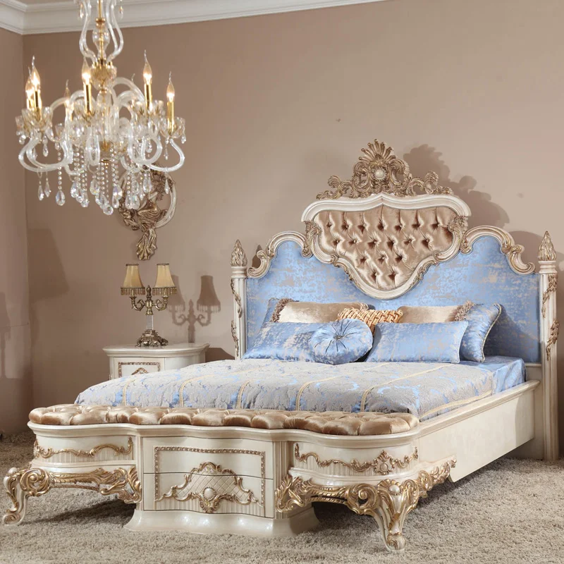 

Custom European solid wood carved gold double bed master bedroom French palace villa princess bed wedding bed